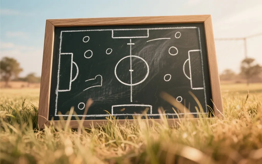 高原干热气候下的比赛场景示意，球场草皮与战术板元素